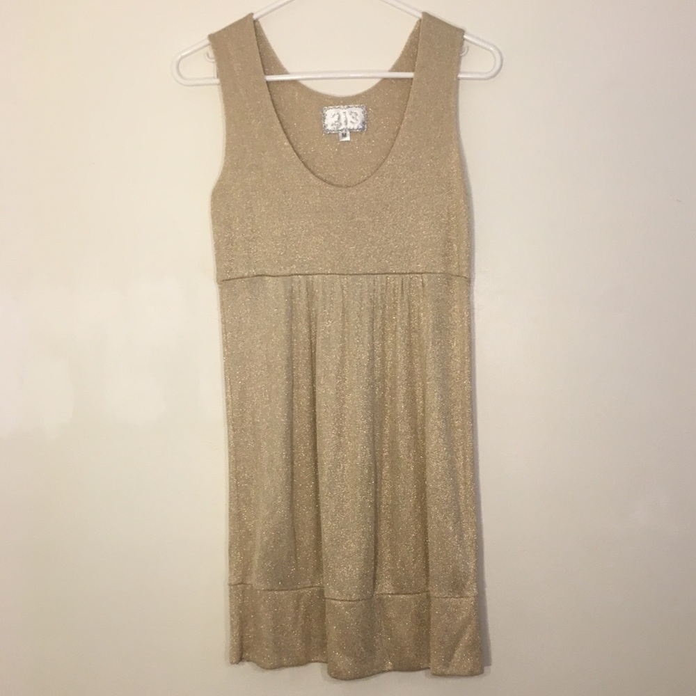 Anthropologie Gold Shimmery Sparkle Mini Dress